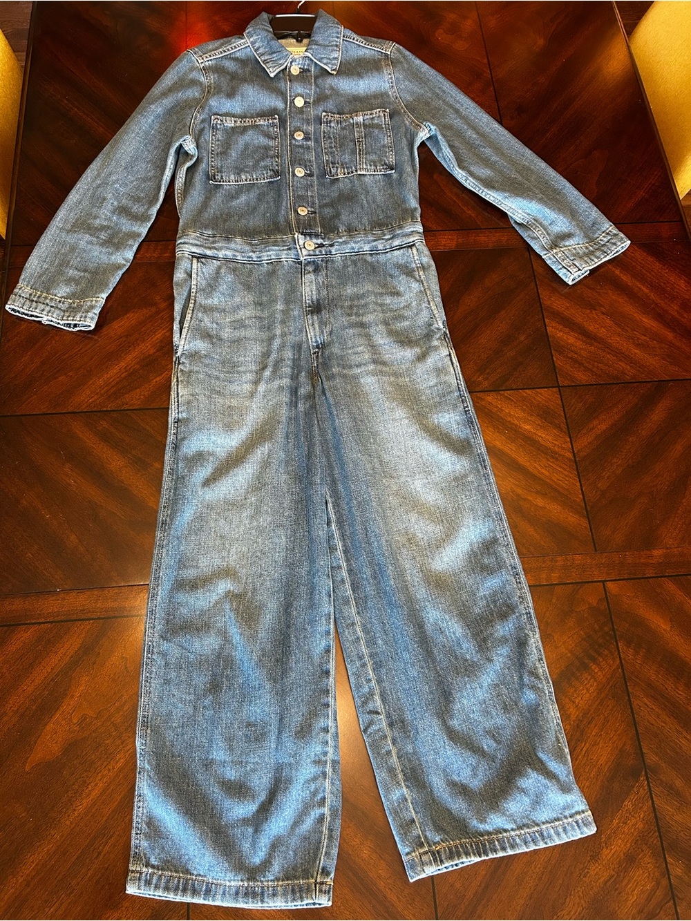 Levi's Light Blue Cropped Denim Jumpsuit with internal drawstring